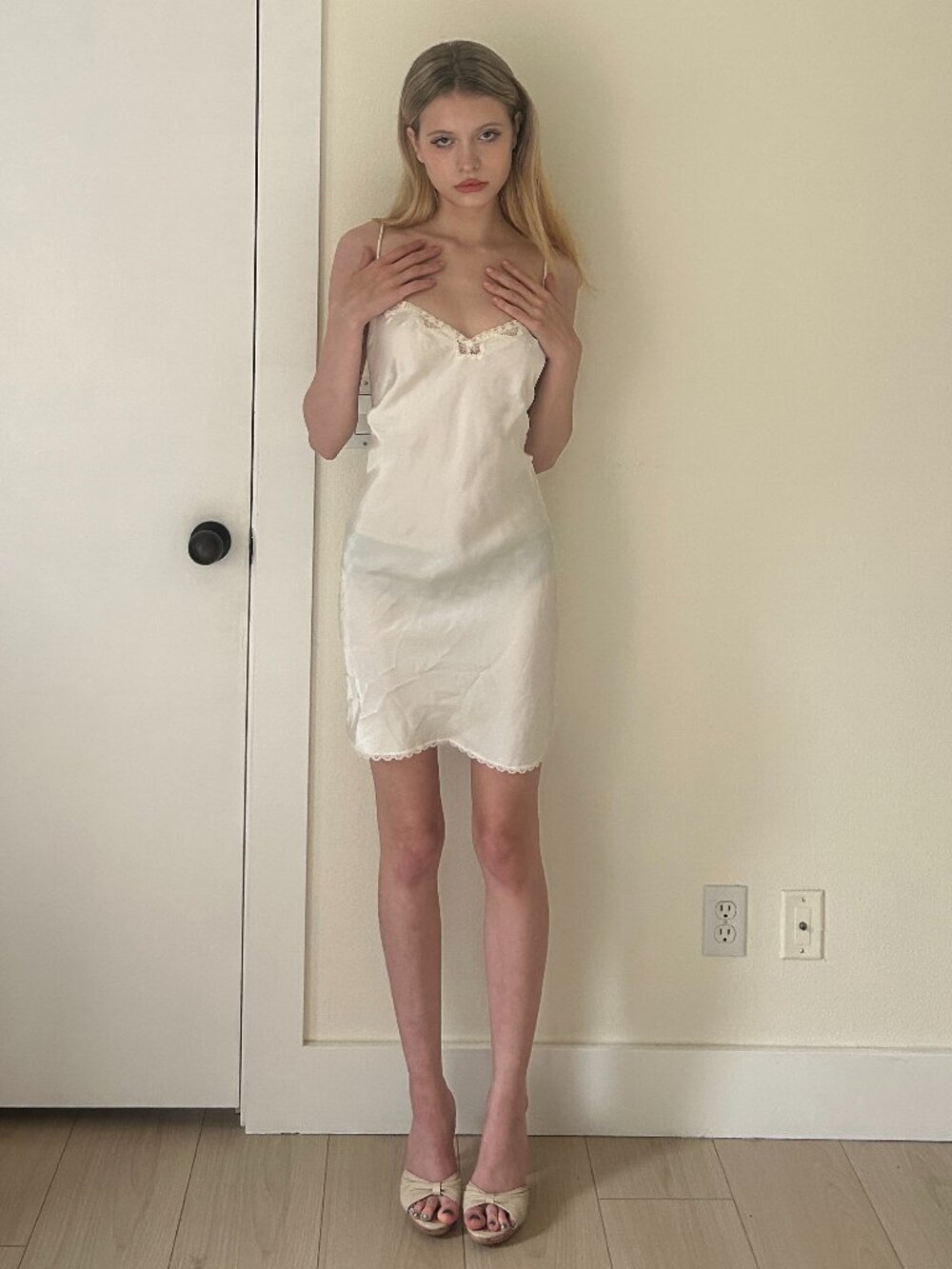 80s Slip Dress (M) medium white vintage mini Barbizon chemise nightie lingerie